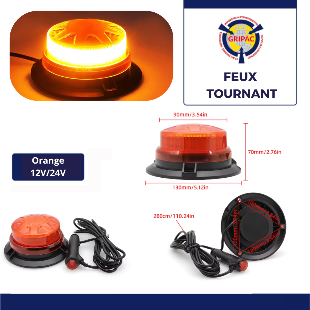 Feux tournant Orange 130mm 12V/24V