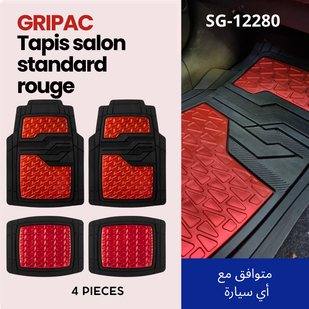 SG-12280 tapis standard 4 pièces rouge carbon+ tapis coffre standard
