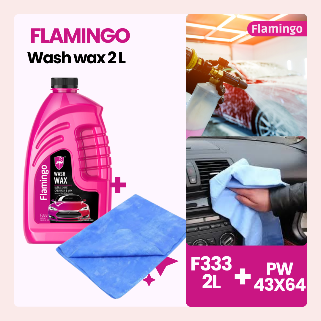 1 F333 Flamingo shampoing car wax 2L + 1 peau chamois bleu 64x43
