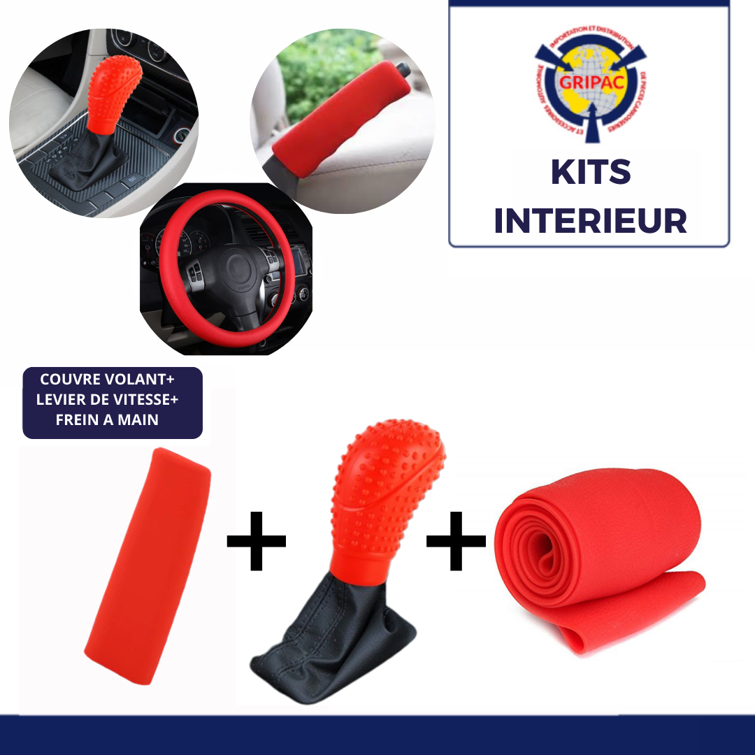 Kits silicone couvre volant + levier de vitesse + frein a main rouge