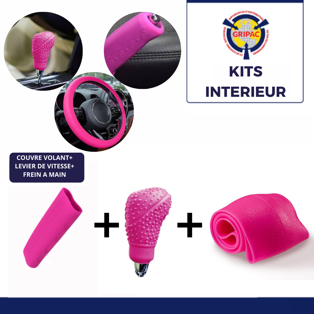 Kits silicone couvre volant + levier de vitesse + frein a main rose