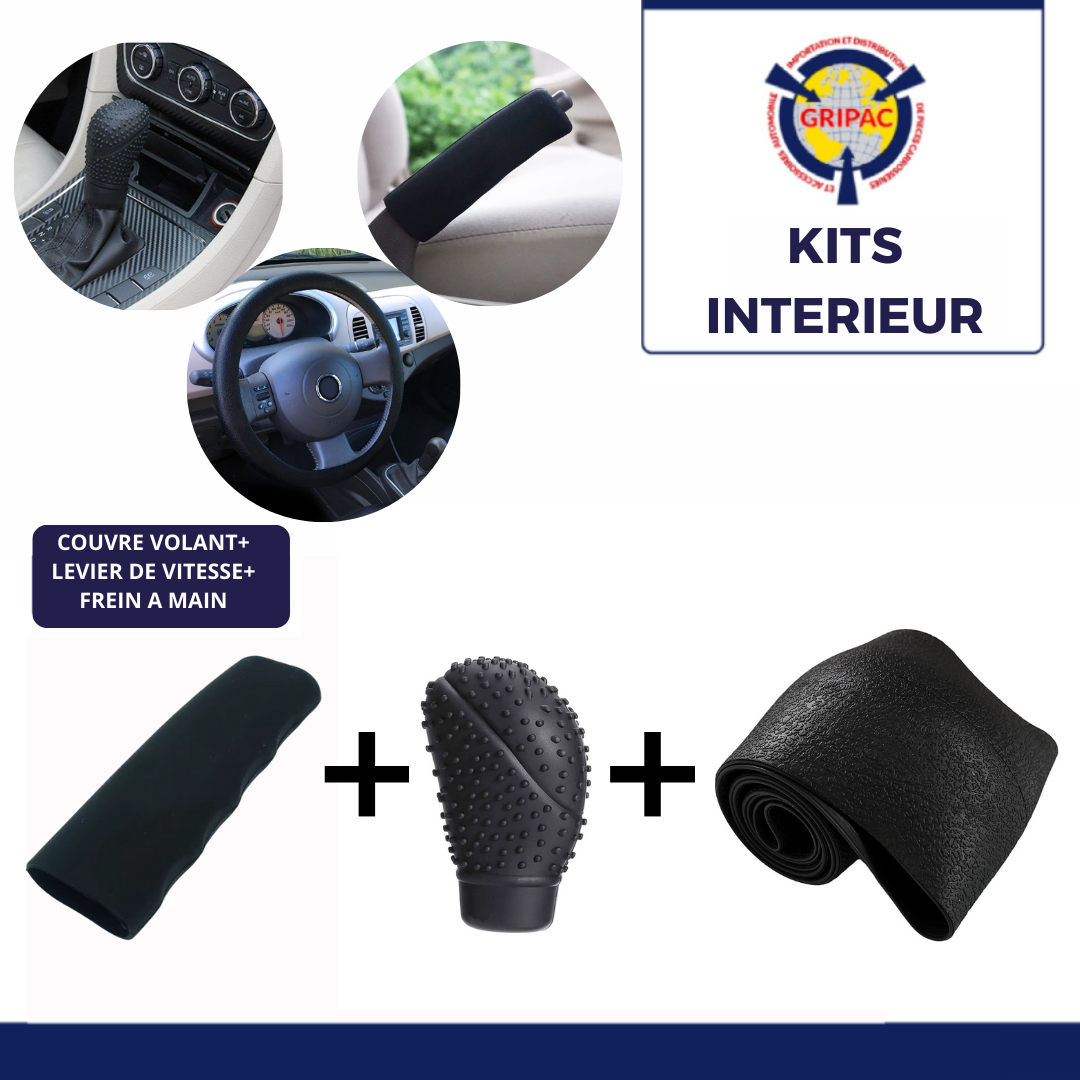 Kits silicone couvre volant + levier de vitesse + frein a main noir