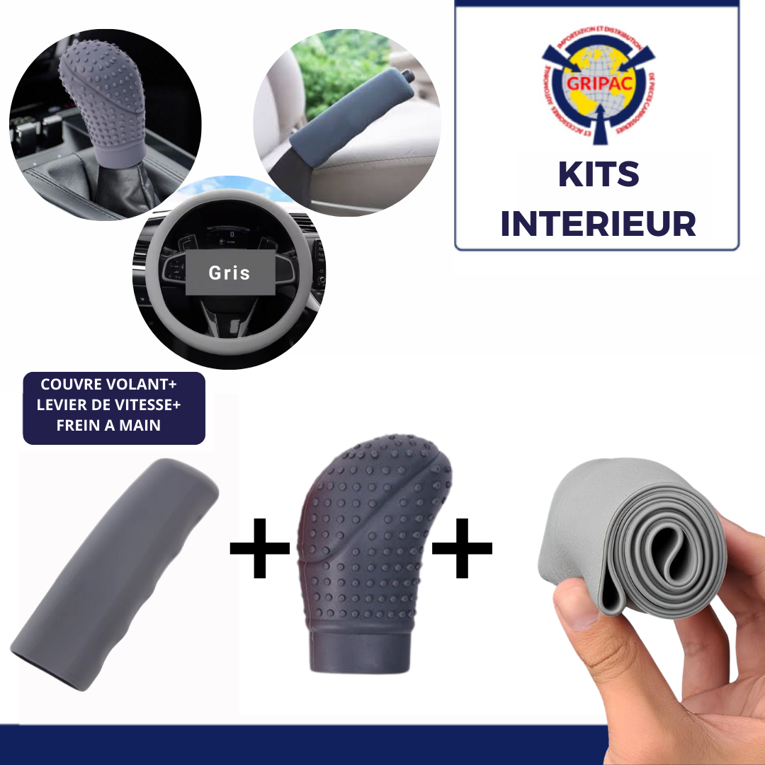 Kits silicone couvre volant + levier de vitesse + frein a main gris