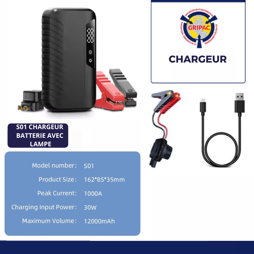 S01 chargeur de batterie avec lampe