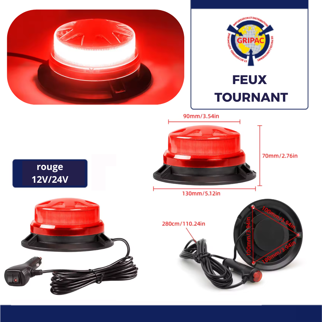 Feux tournant Rouge 130mm 12V/24V