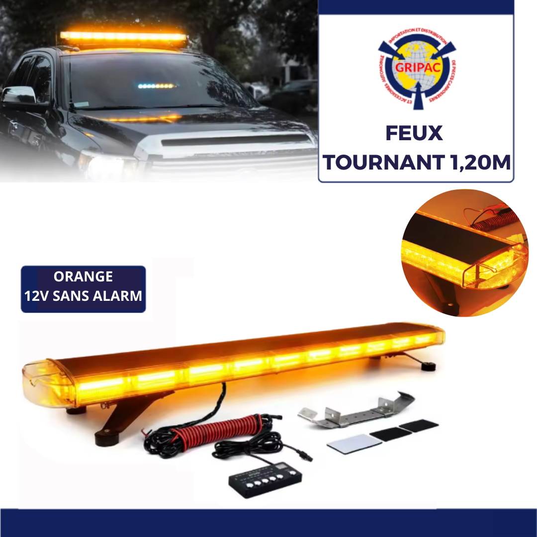 Feux tournant 1,20M sans alarm 12V orange