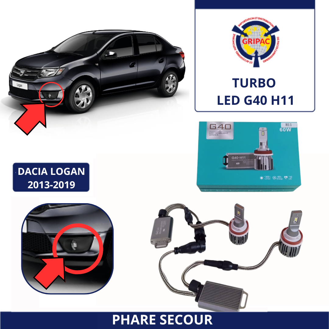 2 Turbo Led G40 pour phare secoure Dacia logan 2013-2019