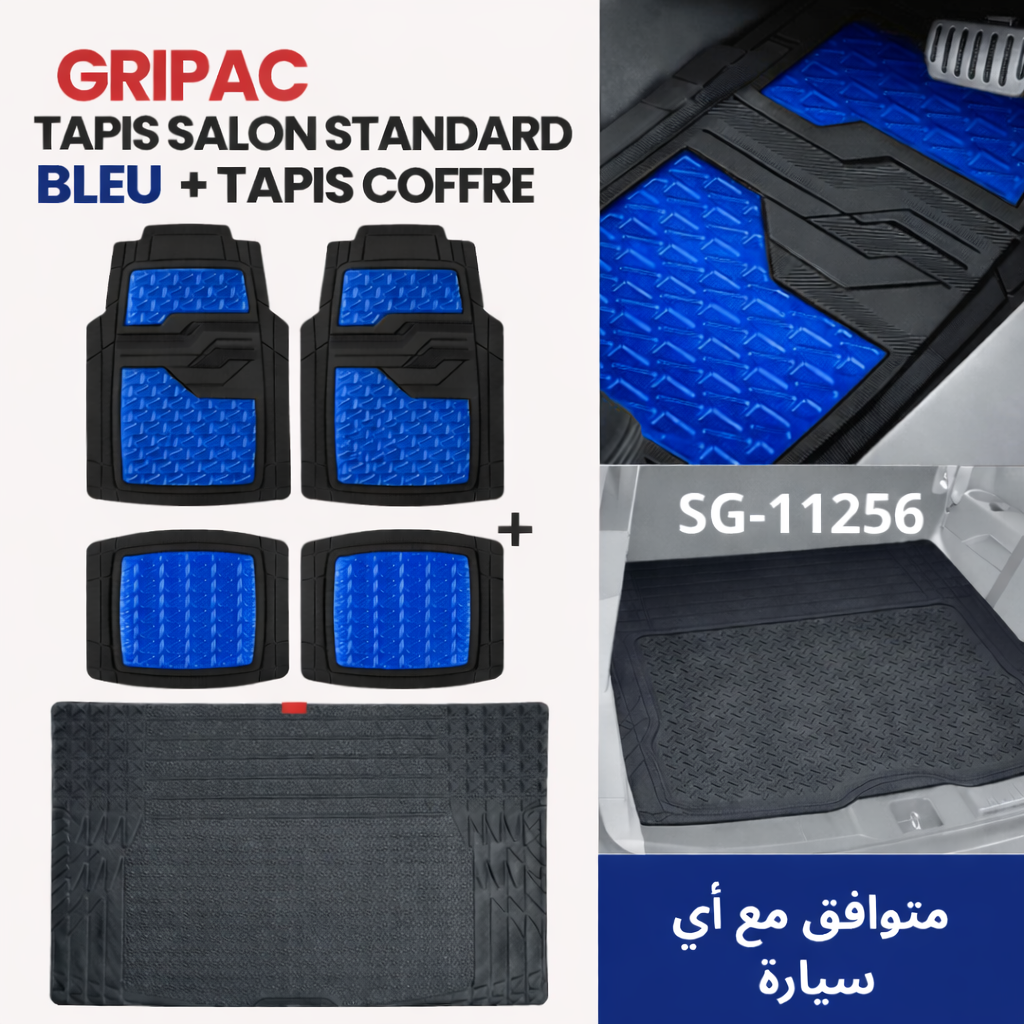 SG-12280 Tapis standard bleu 4 pieces + tapis coffre standard