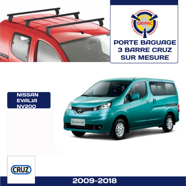 Porte baguage CRUZ 3 barres Nissan NV200