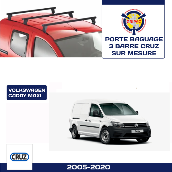 Porte baguage CRUZ 3 barres Volkswagen caddy maxi 2007-2011