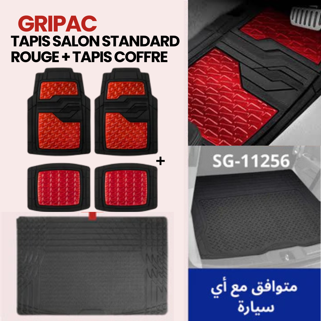 SG-12280 tapis standard 4 pièces rouge carbon+ tapis coffre standard