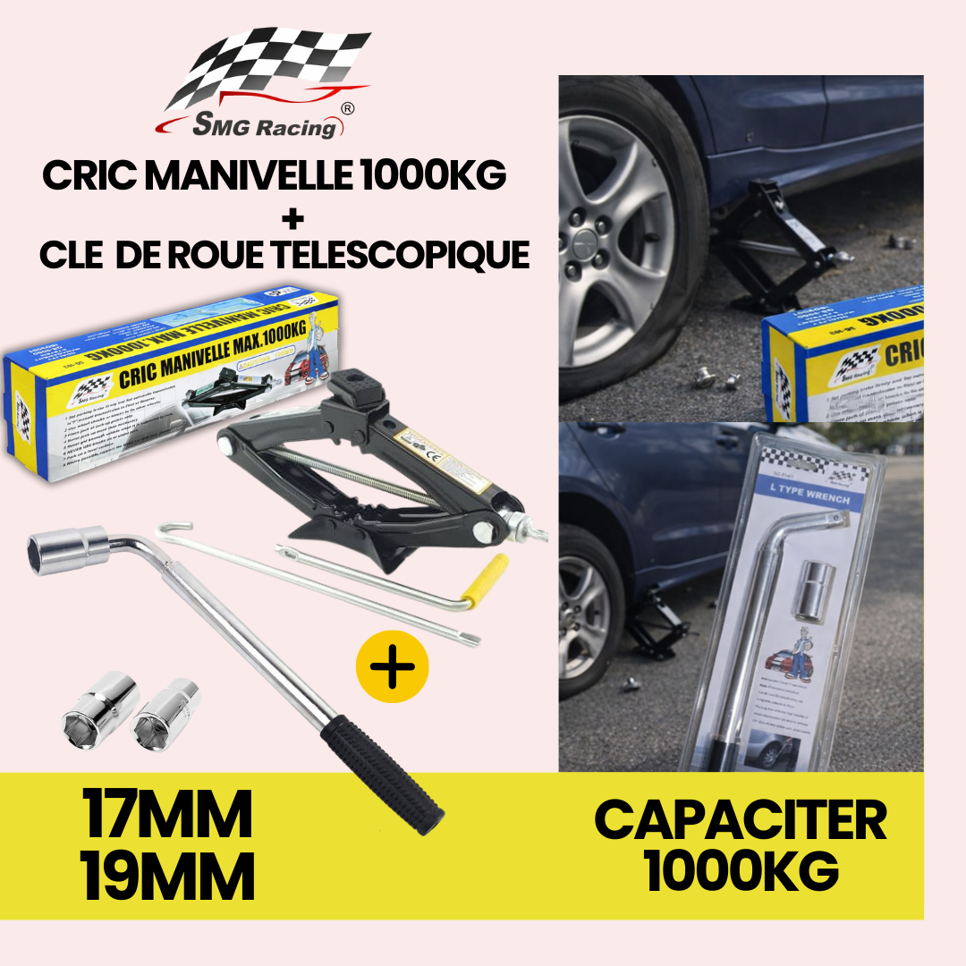 Pack dépannage = 1 cric manivelle + 1 clé télescopique